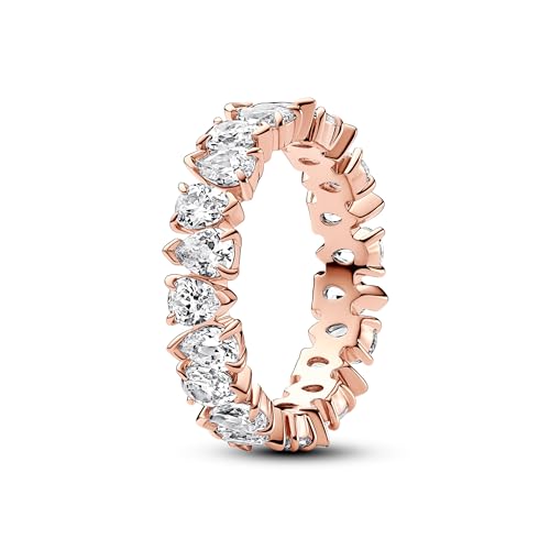 PANDORA Timeless Abwechselnd Funkelnder Band-Ring aus Sterling Silber mit rosévergoldeter Metalllegierung, Cubic Zirkoniastein verziert, Größe: 52, 183021C01-52 von PANDORA