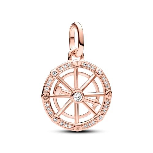 PANDORA Moments Aufklappbares & Gravierbares Liebesmedaillon Charm-Anhänger aus Sterling Silber mit rosévergoldeter Metalllegierung, Zirkonia, Kompatibel Moments Armbänder, 783066C01 von PANDORA