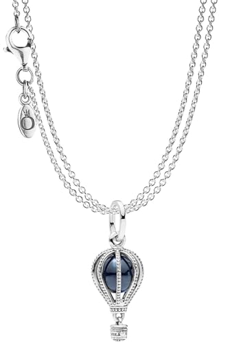 PANDORA Anhänger Heißluftballon mit 2-reihiger Halskette Silber 925 eleganter Halsschmuck für Damen, wunderschönes Geschenk-Set für modische Frauen, 75251 von PANDORA