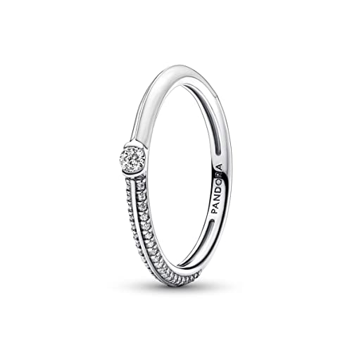 PANDORA ME Pavé & Weiß Doppelring aus Sterling Silber mit klaren Cubic Zirkonia Steinchen in der Größe 54, 192528C02-54 von PANDORA