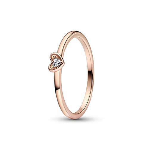 PANDORA Strahlendes Herz Ring aus Sterlingsilber mit Zirkonia in der Farbe Roségold, PANDORA Moments Collection, Gr.52, 182495C01-52 von PANDORA