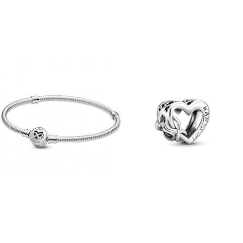 Pandora Armband Moments Herz-Unendlichkeits-Verschluss Silber 599365C00 19 cm & „Love You Mum“ Unendlichkeits-Herz Charm Sterling-Silber 9,4 x 11,4 x 12,6 mm (T/H/B) von Pandora