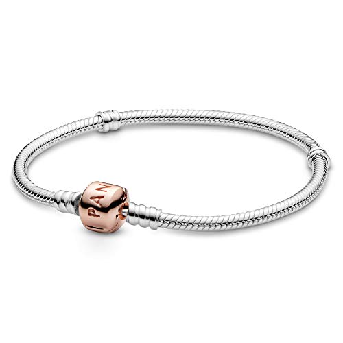 PANDORA Moments Schlangen-Gliederarmband mit Zylinderverschluss aus Sterling-Silber und 14 Karat rosévergoldeterr Metalllegierung, kompatibel mit Charms und Anhängern aus der Moments Kollektion 21cm von PANDORA