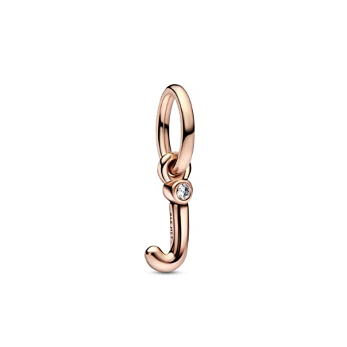 PANDORA Buchstabe j Handschrift Charm-Anhänger aus Sterlingsilber mit Zirkonia in der Farbe Roségold, Kompatibel mit PANDORA Moments Armbänder, 782465C01 von PANDORA