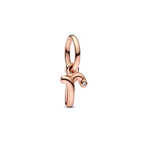 PANDORA Buchstabe r Handschrift Charm-Anhänger aus Sterlingsilber mit Zirkonia in der Farbe Roségold, Kompatibel mit PANDORA Moments Armbänder, 782477C01 von PANDORA