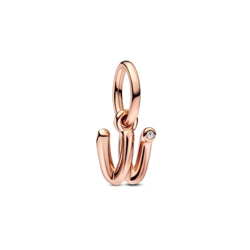 PANDORA Buchstabe w Handschrift Charm-Anhänger aus Sterlingsilber mit Zirkonia in der Farbe Roségold, Kompatibel mit PANDORA Moments Armbänder, 782481C01 von PANDORA