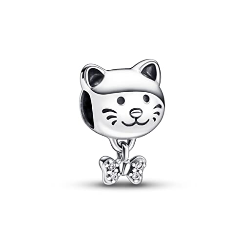 PANDORA Katze & Schleife Charm aus Sterling Silber mit Zirkonia - Kompatibel mit PANDORA Moments Armbänder von PANDORA