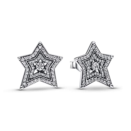 Pandora Himmlisch Funkelnde Asymmetrische Sterne Ohrringe aus Sterling-Silber mit Cubic Zirkonia verziert, aus der Pandora Moments Collection, 292415C01 von PANDORA