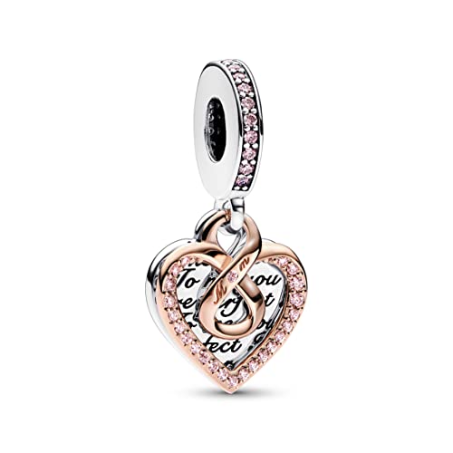 PANDORA Moments Bicolor Unendlichkeits-Herz Doppelter Charm-Anhänger mit rosevergoldeter Metalllegierung Moments Collection, kompatibel Moments Armbändern, 782641C01 von PANDORA