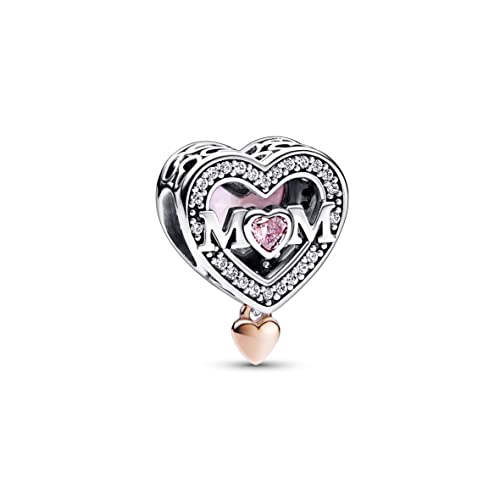 PANDORA Moments Bicolor Offen gearbeitetes Mum & Herz Charm mit Zirkonia Moments Collection, kompatibel Moments Armbändern, 782653C01 von PANDORA