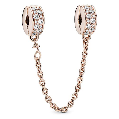 PANDORA Klare Pavé Clip Komfortkette in 14 Karat rosévergoldeter Metalllegierung mit Cubic Zirkonia Moments Collection von PANDORA