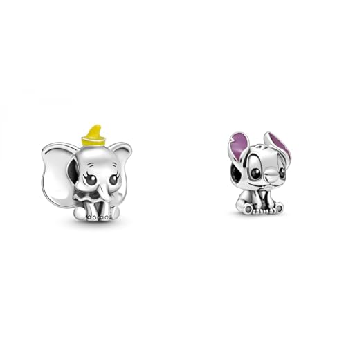 Pandora DISNEY Charm Lilo und Stitch 798844C01 & Disney Dumbo Charm-Anhänger aus Sterling Silber mit gelber Mütze, Breite: 16mm, 799392C01 von Pandora