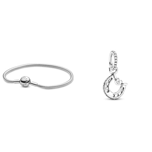 Pandora Damen-Armband mit Kugelverschluss, glatt 925 Silber 17 cm-590728-17 & Glückshufeisen Charm-Anhänger, Sterling-Silber799157C01 von Pandora