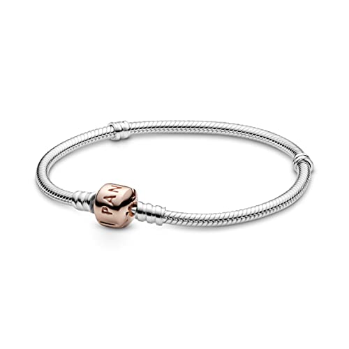 PANDORA Moments Schlangen-Gliederarmband mit Zylinderverschluss aus Sterling-Silber und 14 Karat rosévergoldeterr Metalllegierung, kompatibel mit Charms und Anhängern aus der Moments Kollektion 19cm von PANDORA