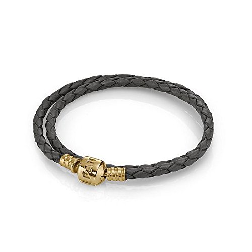 PANDORA Damen Leder Armband Dopp. m 14k Gold 550705CGY-D3 von PANDORA