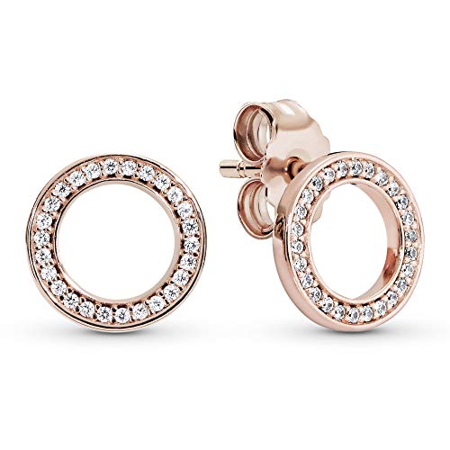 PANDORA Funkelnder Kreis Ohrstecker mit 14 Karat rosévergoldete Metalllegierung und Cubic Zirkonia Steinen aus der PANDORA Signature Collection von PANDORA