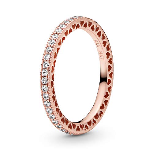 PANDORA Sparkle & Hearts Ring in Roségold mit 14 Karat rosévergoldete Metalllegierung und Cubic Zirkonia Signature Collection, Größe 56 von PANDORA