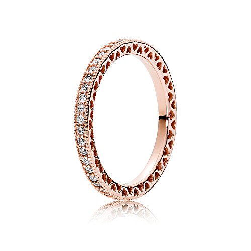 PANDORA Sparkle & Hearts Ring in Roségold mit 14 Karat rosévergoldete Metalllegierung und Cubic Zirkonia Signature Collection, Größe 58 von PANDORA