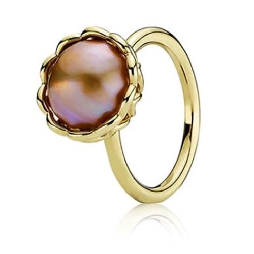 Pandora Damen-Ring Gold Apricotfarbene Perle Gr. 50 (15.9) 150167Pgo50 von Pandora