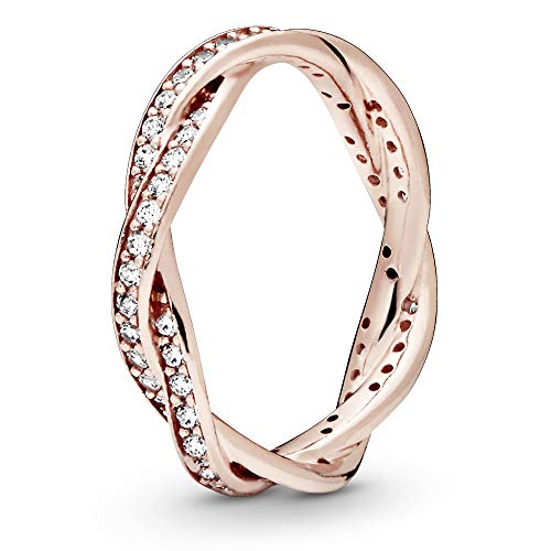 PANDORA Sparkling Twisted Lines Ring in Roségold mit 14 Karat rosévergoldete Metalllegierung und Cubic Zirkonia Timeless Collection, Größe 58 von PANDORA