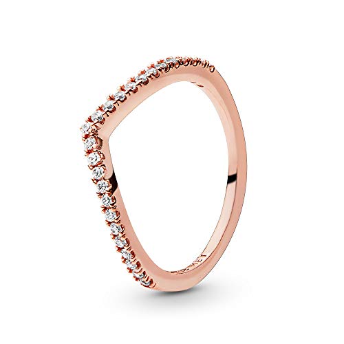 PANDORA Sparkling Wishbone Ring mit 14 Karat rosévergoldete Metalllegierung und Cubic Zirkonia Steinen Timeless Collection, Größe 52 von PANDORA