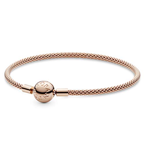 Pandora Moments Mesh-Armband aus 14 Karat rosévergoldeterr Metalllegierung mit geprägter Kugelschließe, kompatibel mit Charms und Anhängern aus der Moments Kollektion, Größe: 21cm von Pandora