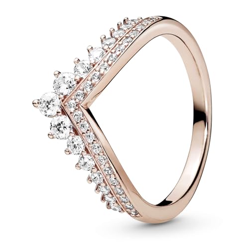 PANDORA Prinzessin-Wishbone Ring in Roségold mit 14 Karat rosévergoldete Metalllegierung und Cubic Zirkonia Steinen Timeless Collection, Größe 52 von PANDORA