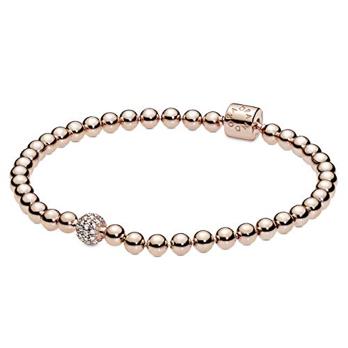 Pandora Signatur Kugel & Pavé Armband aus 14 Karat rosévergoldeter Metalllegierung mit einer großen Kugel in Pavé-Fassung und Zylinderverschluss, Größe: 17cm von Pandora