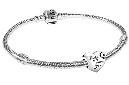 PANDORA Damenarmband Silber 925 Herz & Kleeblatt zauberhafter Silberschmuck für Frauen, elegante Geschenkidee, 51786-21 21 cm von PANDORA