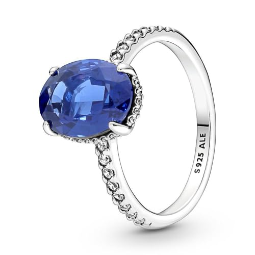 PANDORA Ring Timeless "funkelnder Stein" silber, blauer Kristall, Zirkonia 190056C01 60 von Pandora