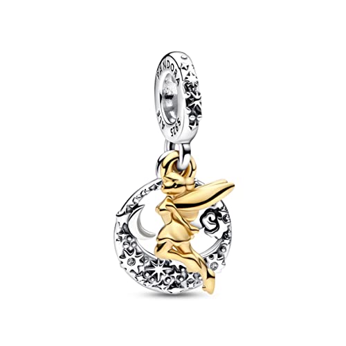 PANDORA Disney Tinker Bell Nachthimmel Charm-Anhänger aus Sterlingsilber mit Zirkonia in der Farbe Silber-Gold, Kompatibel mit PANDORA Moments Armbänder, 762517C01 von PANDORA