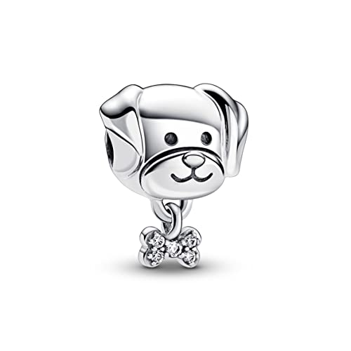 PANDORA Hund & Knochen Charm aus Sterling Silber mit Zirkonia - Kompatibel mit PANDORA Moments Armbänder von PANDORA