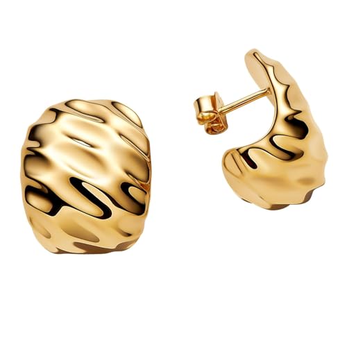 Pandora Essence Gewellte Breite Creolen-Ohrringe aus 14 Karat Vergoldetem Sterling Silber, 263879C00 von PANDORA