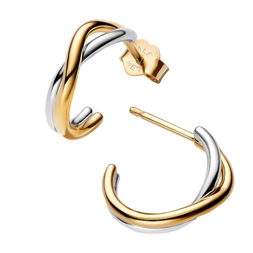 Pandora Essence Organisch Geformte Bicolor Offene Creolen-Ohrringe aus Sterling Silber mit 14 Karat vergoldeter Metalllegierung, 263880C00 von Pandora