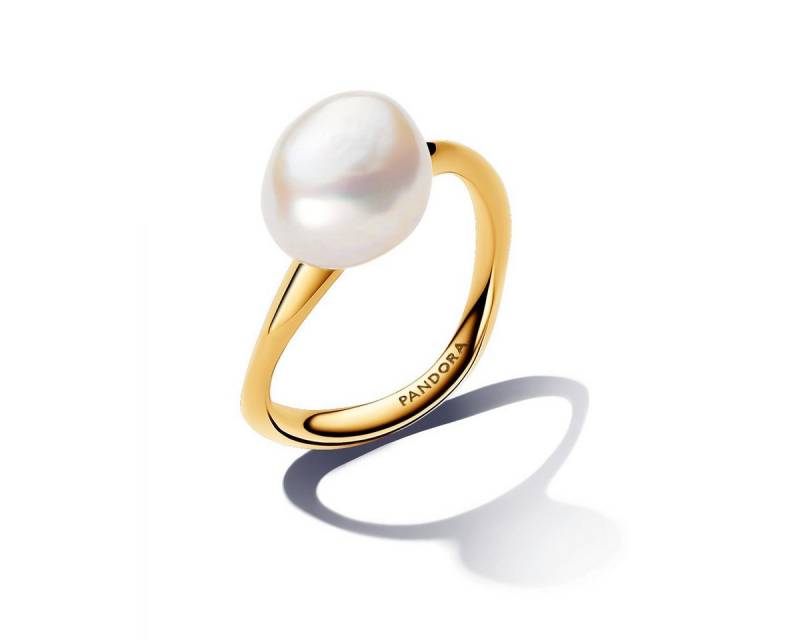 Pandora Fingerring Essence Ring Süßwasserperle Barock Vergoldet 163293C01 Gr. 56 von Pandora
