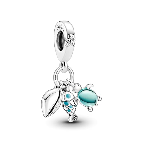 PANDORA Moments Fisch, Meeresschildkröte & Muschel Dreifacher Charm-Anhänger aus Sterling-Silber, Kompatibel Moments Armbänder, 791697C01 PANDORA Moments Fisch, Meeresschildkröte & Muschel Dreifacher Charm-Anhänger aus Sterling-Silber, Kompatibel Moments Armbänder, 791697C01 von PANDORA