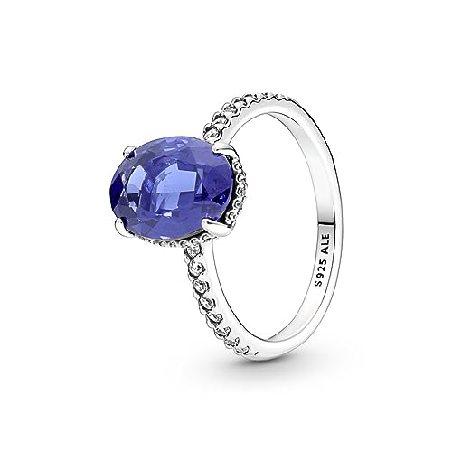 PANDORA Ring Timeless "funkelnder Stein" silber, blauer Kristall, Zirkonia 190056C01 52 von Pandora