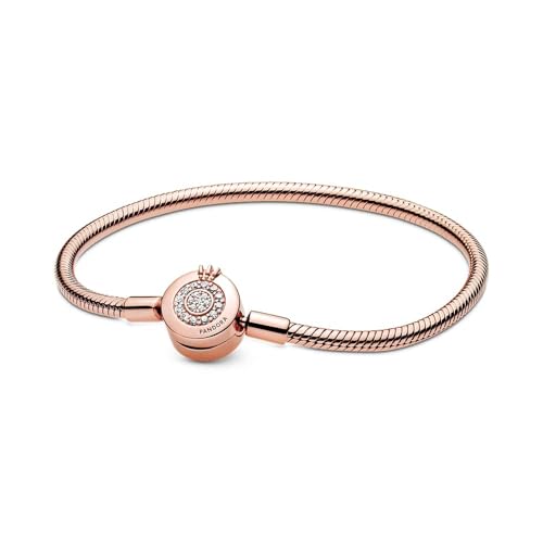 PANDORA Funkelndes Crown O Schlangen-Gliederarmband in Roségold mit 14 Karat rosévergoldete Metalllegierung und Cubic Zirkonia Steinen Signature Collection, 16cm von PANDORA