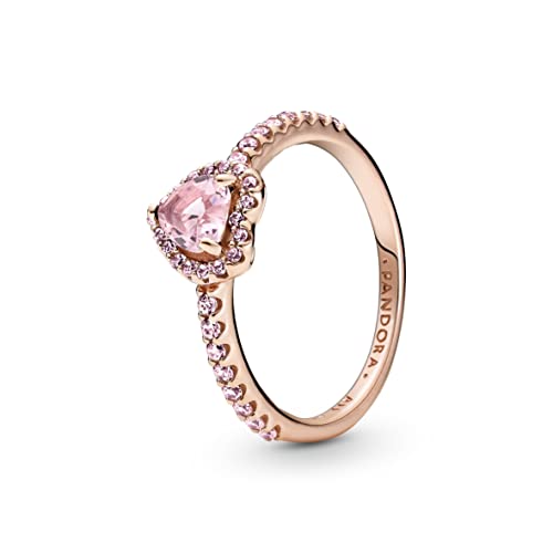 PANDORA ROSE Timeless Ring "funkelndes Herz" 14k rosévergoldet, rosa Kristall, Zirkonia 188421C04 52 von Pandora