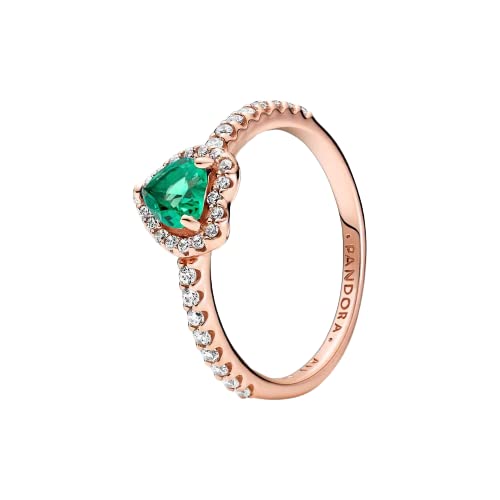 PANDORA ROSE Timeless Ring "funkelndes Herz" 14k rosévergoldet, grün Kristall, Zirkonia 188421C03 56 von Pandora