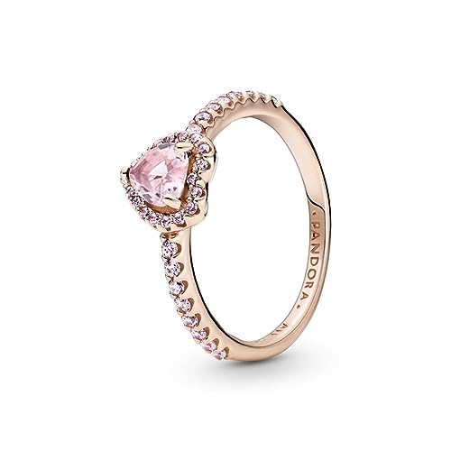 PANDORA ROSE Timeless Ring "funkelndes Herz" 14k rosévergoldet, rosa Kristall, Zirkonia 188421C04 56 von Pandora