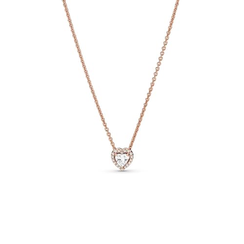 PANDORA Funkelndes Herz Collier-Halskette in Roségold mit 14 Karat rosévergoldete Metalllegierung und Cubic Zirkonia Steinen Moments Collection, Länge 45cm von PANDORA