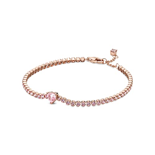 PANDORA Funkelndes Herz Tennisarmband in 14 Karat Rosévergoldeter Metalllegierung mit Künstlichen Kristallen, Gr.16, 580041C01-16 von PANDORA