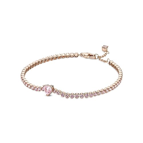 PANDORA ROSE Armband Timeless "Funkelndes Herz" 14k rosévergoldet, rosa Kristall 580041C01 Pandora Funkelndes Herz Tennisarmband, Gr.18, 580041C01-18 von Pandora