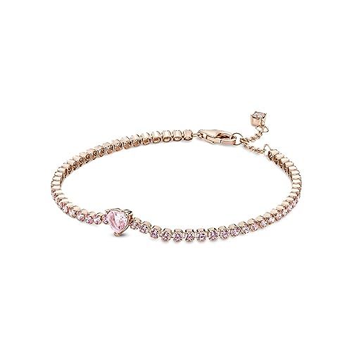 PANDORA ROSE Armband Timeless "Funkelndes Herz" 14k rosévergoldet, rosa Kristall 580041C01 Pandora Funkelndes Herz Tennisarmband, Gr.18, 580041C01-18 von PANDORA