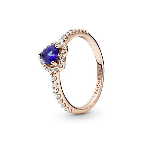 PANDORA Funkelndes blaues erhabenes Herz Ring in Roségold mit 14 Karat rosévergoldete Metalllegierung und Cubic Zirkonia Timeless Collection, Größe 52 von PANDORA