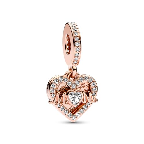 PANDORA Moments Herz & Mum Charm-Anhänger in Rosegold mit Zirkonia Moments Collection, kompatibel Moments Armbändern, 789402C01 von PANDORA