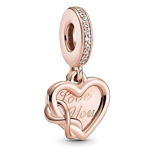 PANDORA Love You Unendlichkeits-Herz Charm-Anhänger aus 14 Karat Rosévergoldeter Metalllegierung und Cubic Zirkonia, 789369C01 von PANDORA