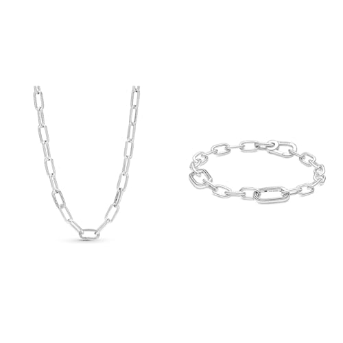 Pandora ME Link Chain Halskette 45cm aus Sterling-Silber, Kompatibel ME Armbänder, Höhe: 8,6mm, 399590C00-45 & ME Armband Gliederarmband silber 599662C00 17,5 cm von Pandora