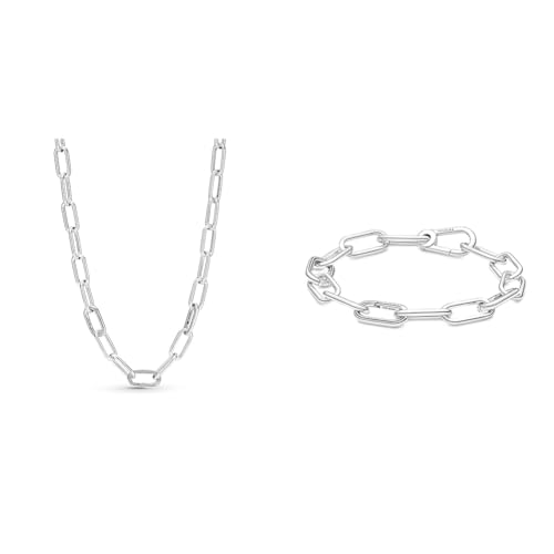 Pandora ME Link Chain Halskette 45cm aus Sterling-Silber & ME Link Chain Armband 17,5cm aus Sterling-Silber, Kompatibel ME Armbänder, 599588C00-3 von Pandora